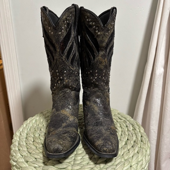 Durango Crush Bling Seqin Crackle Black Leather Boho Western Boots - Picture 3 of 11